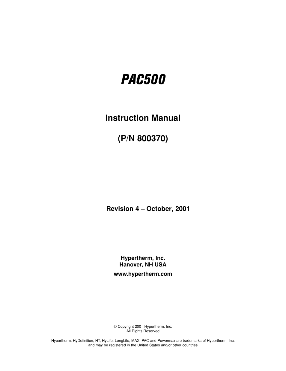 Pac500 | Hypertherm PAC500 Water Injection Plasma Cutting System User Manual | Page 2 / 96