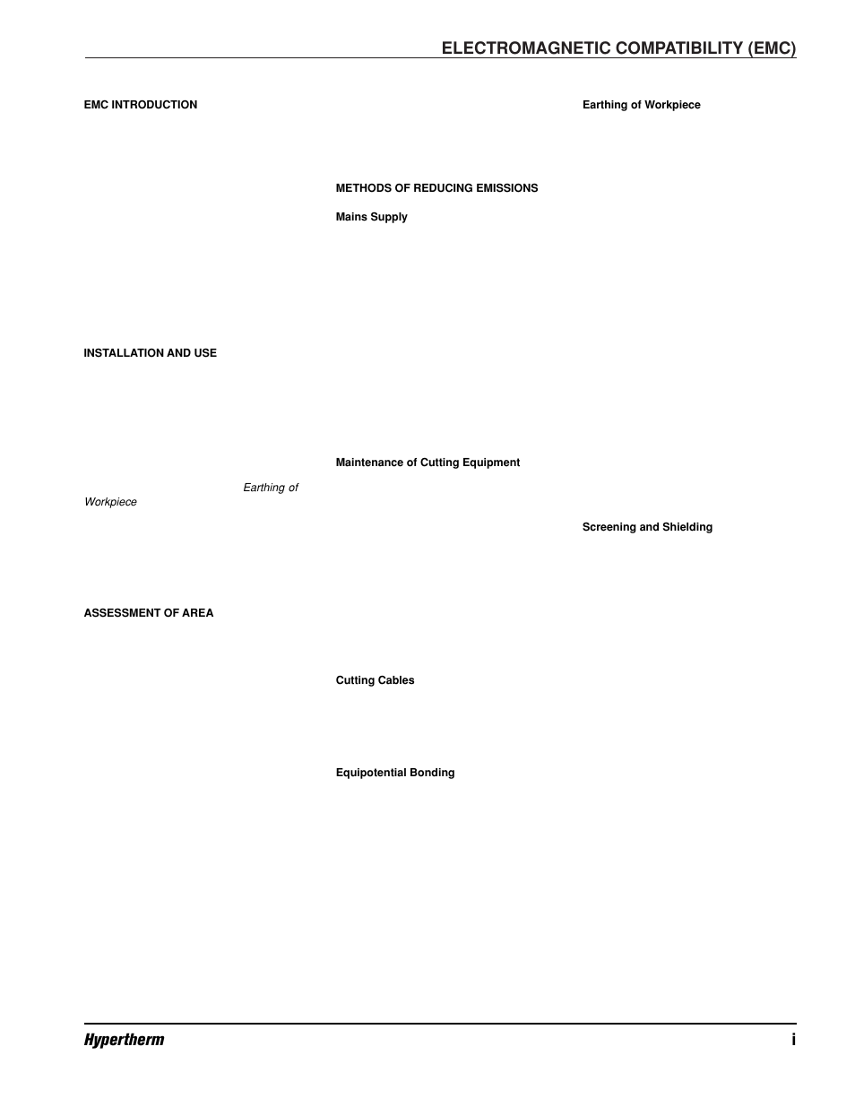 Electromagnetic compatibility (emc), Hypertherm plasma systems i | Hypertherm PAC500 Water Injection Plasma Cutting System User Manual | Page 4 / 96