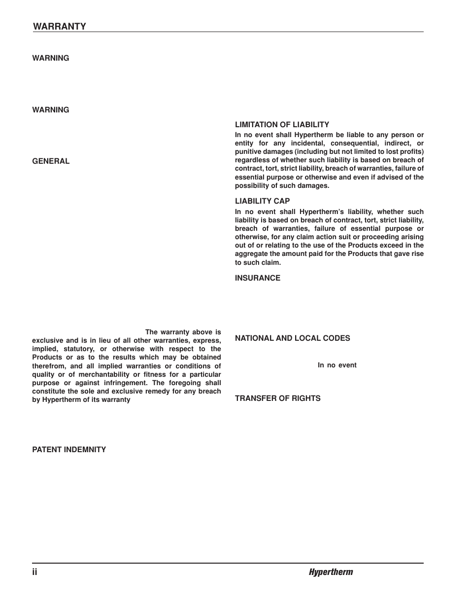 Warranty | Hypertherm PAC500 Water Injection Plasma Cutting System User Manual | Page 5 / 96