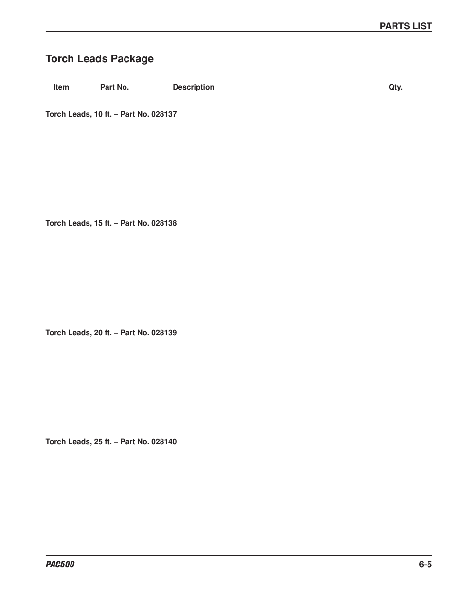 Torch leads package | Hypertherm PAC500 Water Injection Plasma Cutting System User Manual | Page 66 / 96