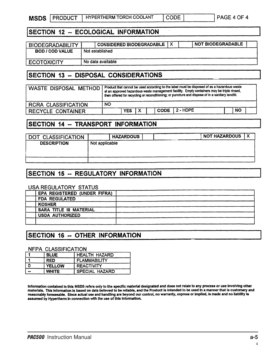 Hypertherm PAC500 Water Injection Plasma Cutting System User Manual | Page 91 / 96