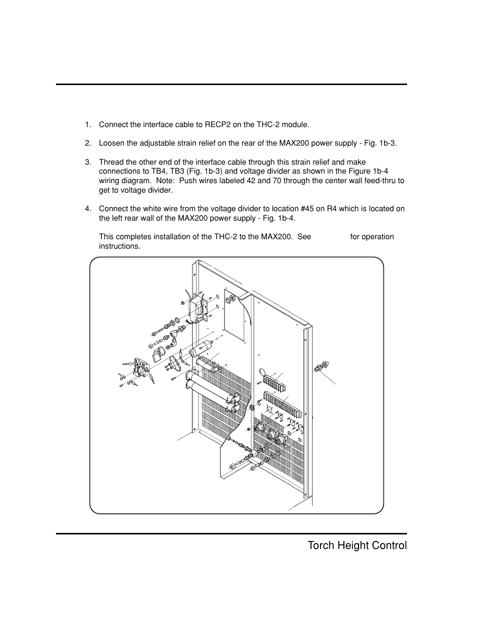 Install interconnect cable to max200 b-4, Figure 1b-3, Inside rear of max200 power supply b-4 | Installation - max200, Thc-2 torch height control, Install interconnect cable to max200 | Hypertherm THC2 Torch Height Control User Manual | Page 20 / 41