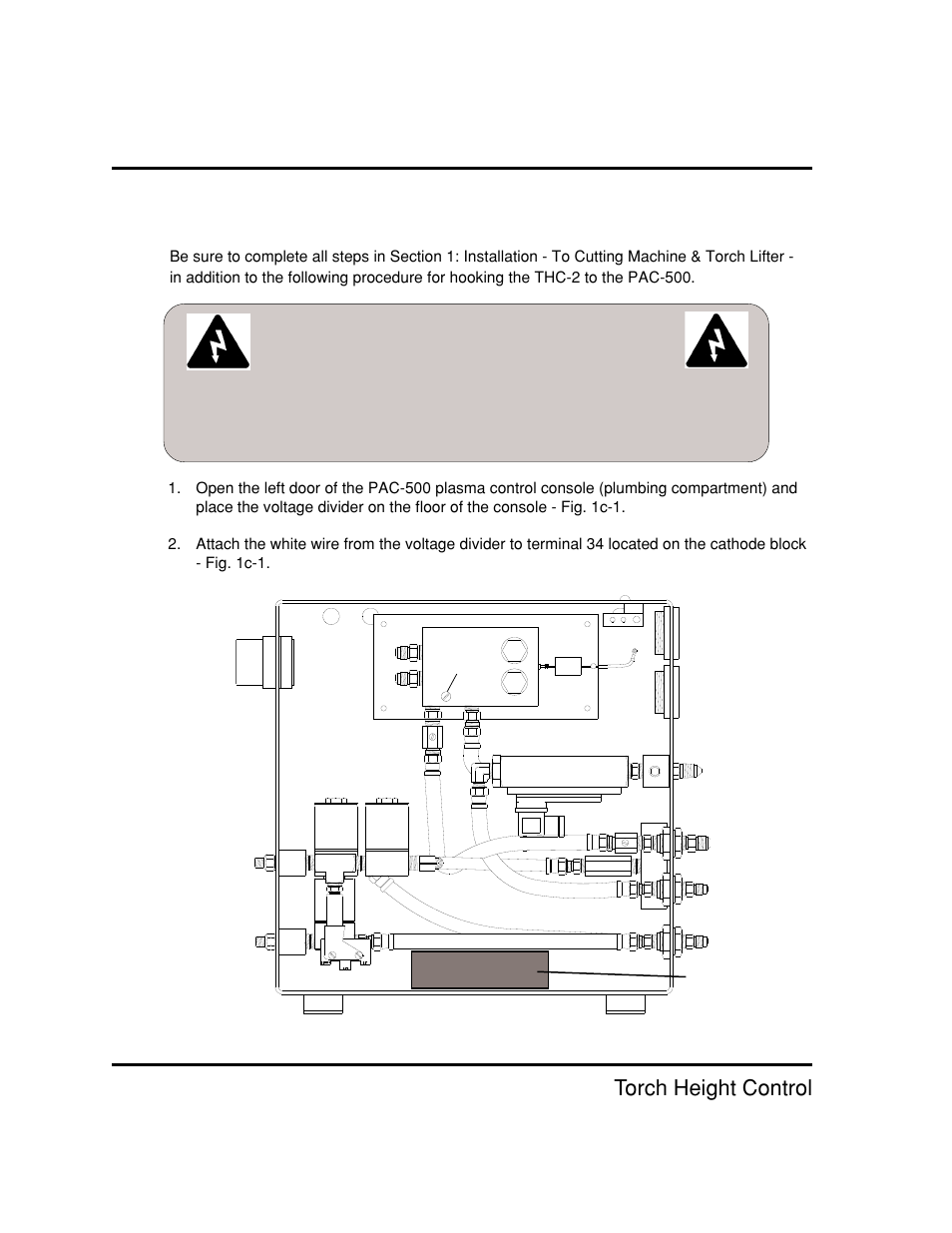 Mount the voltage divider to pac-500 c-2, Figure 1c-1, Installation - pac-500 | Thc-2 torch height control, Mount the voltage divider to pac-500 | Hypertherm THC2 Torch Height Control User Manual | Page 23 / 41