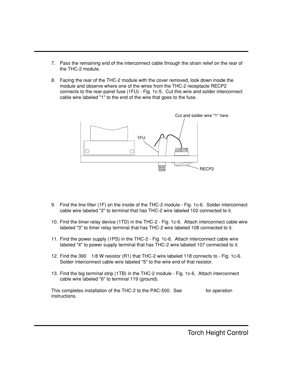 Figure 1c-5, Top rear view of thc-2 c-6, Installation - pac-500 | Thc-2 torch height control | Hypertherm THC2 Torch Height Control User Manual | Page 27 / 41