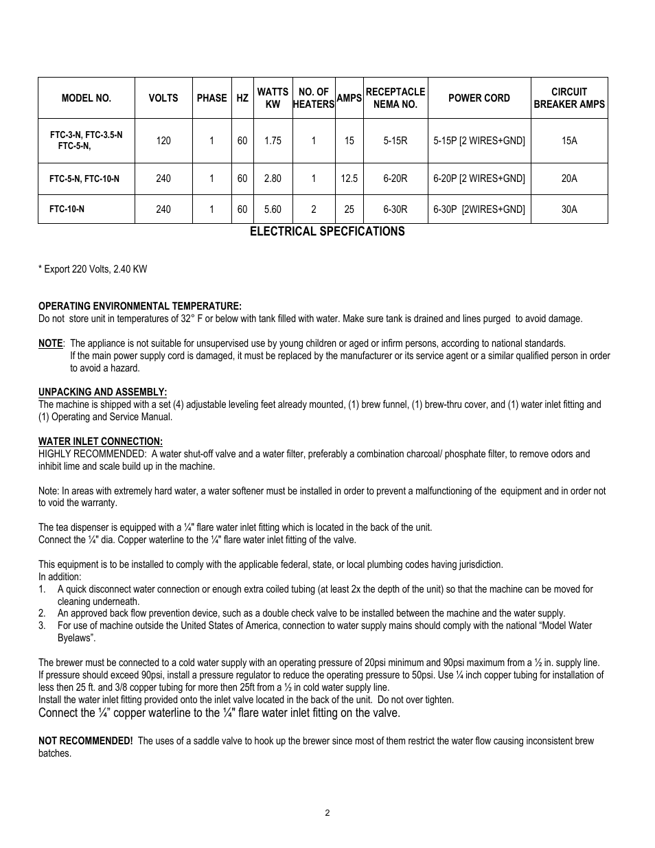 Cecilware FTC-3-N User Manual | Page 2 / 17