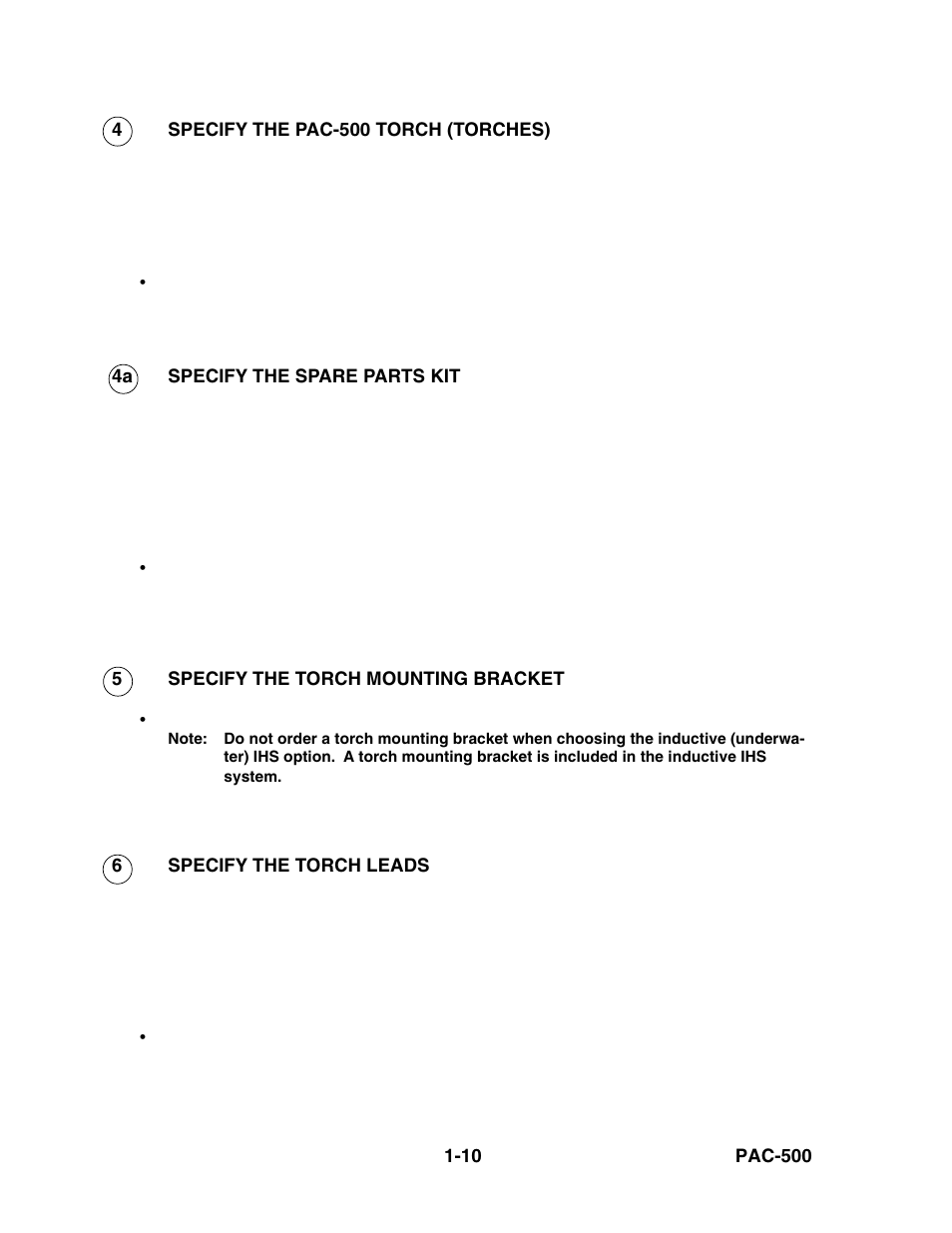 Pac-500 torch -10, Spare parts kit -10, Torch mounting bracket -10 | Torch leads -10 | Hypertherm PAC500 Product Configuration User Manual | Page 15 / 58