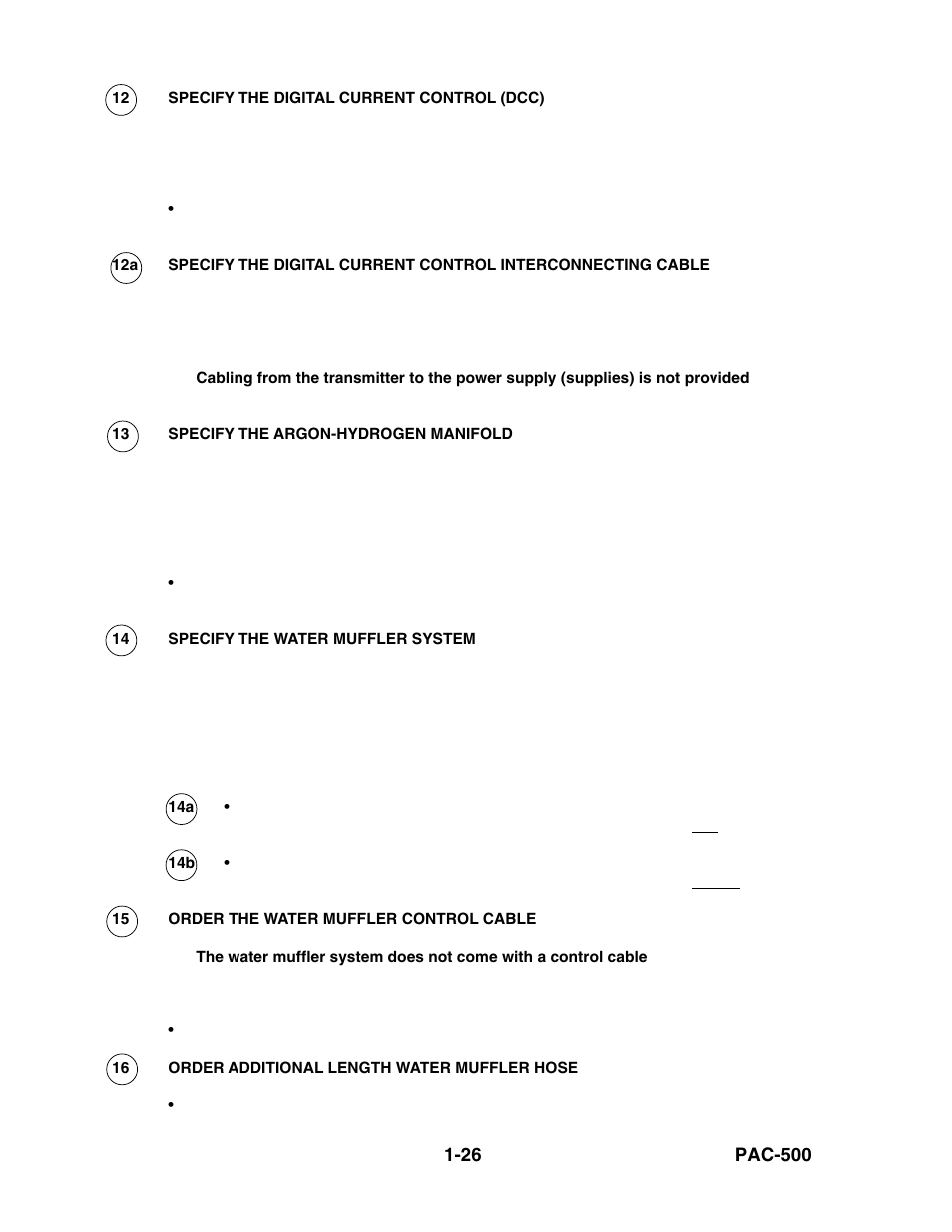 Digital current control (dcc) -26, Argon-hydrogen manifold -26, Water muffler system -26 | Water muffler control cable -26, Additional length water muffler hose -26 | Hypertherm PAC500 Product Configuration User Manual | Page 31 / 58