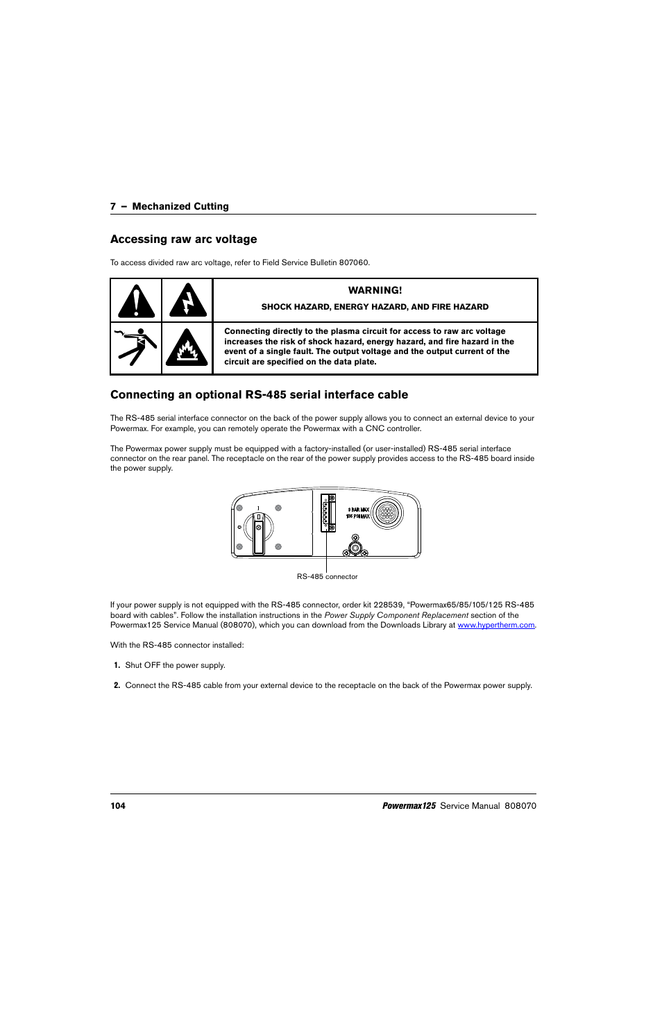 Accessing raw arc voltage | Hypertherm Powermax125 Service Manua User Manual | Page 104 / 317