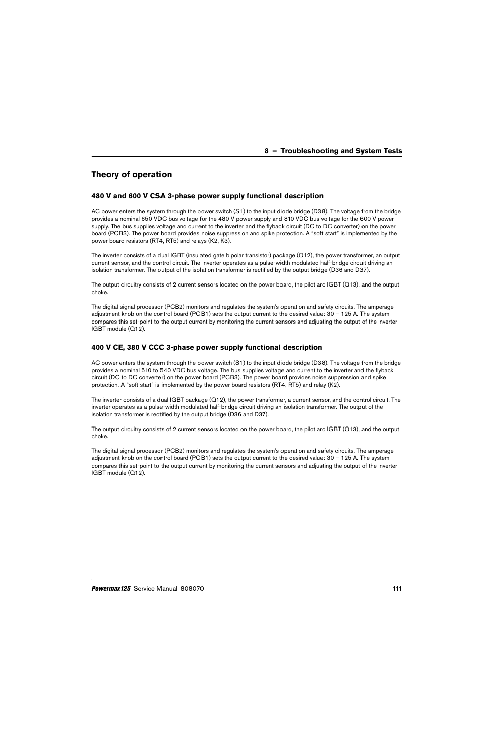 Theory of operation | Hypertherm Powermax125 Service Manua User Manual | Page 111 / 317