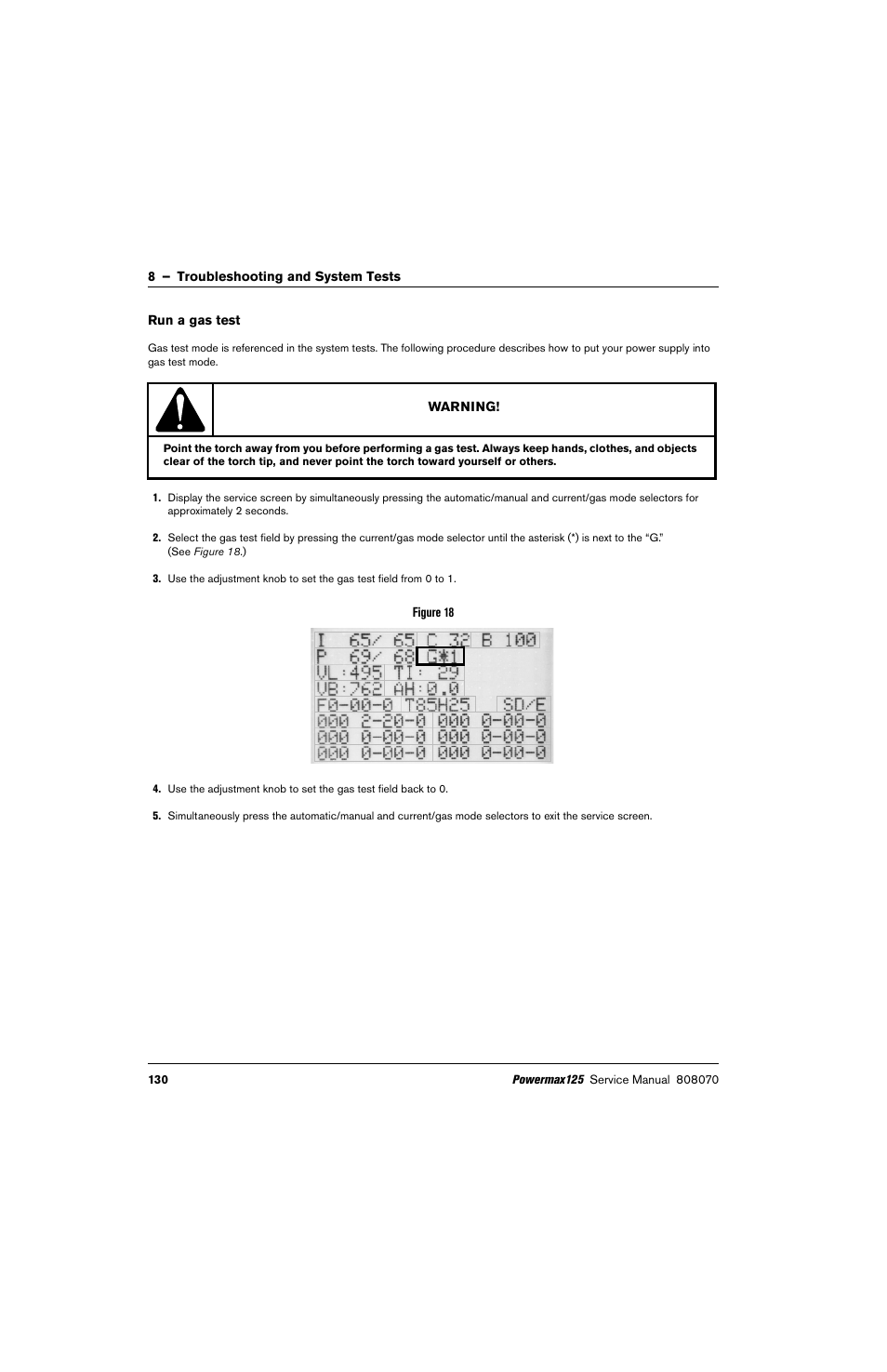 Run a gas test | Hypertherm Powermax125 Service Manua User Manual | Page 130 / 317