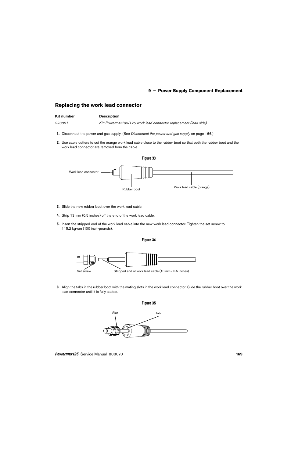 Replacing the work lead connector | Hypertherm Powermax125 Service Manua User Manual | Page 169 / 317