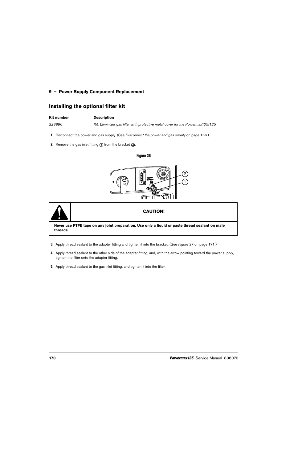 Installing the optional filter kit | Hypertherm Powermax125 Service Manua User Manual | Page 170 / 317