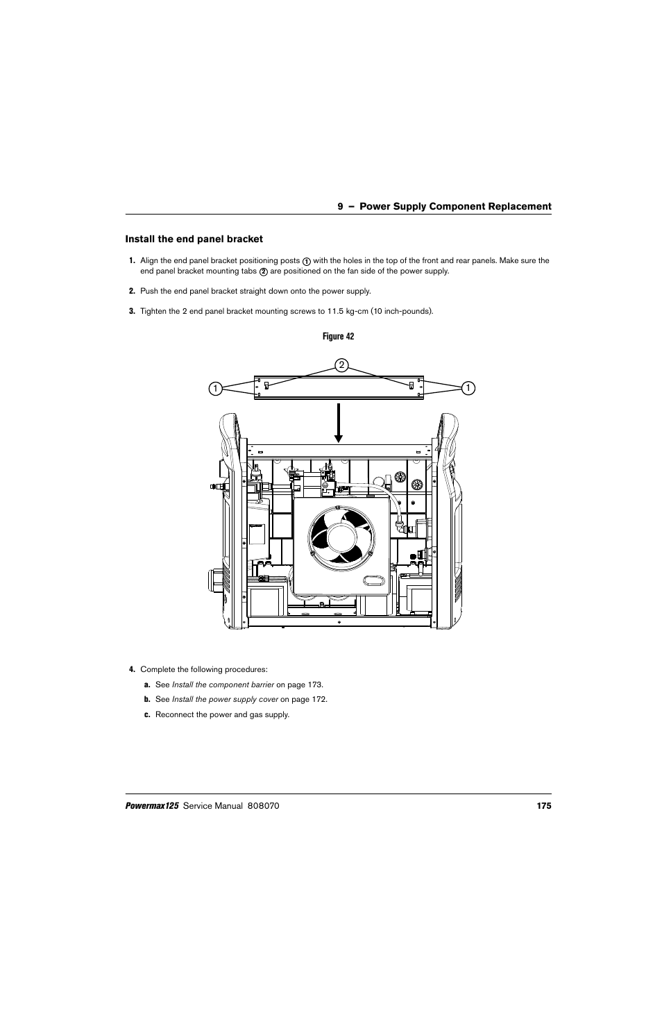 Install the end panel bracket | Hypertherm Powermax125 Service Manua User Manual | Page 175 / 317