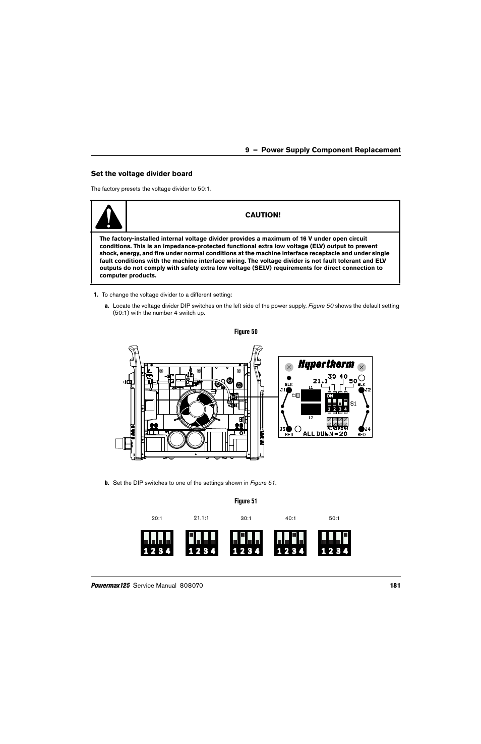 Set the voltage divider board | Hypertherm Powermax125 Service Manua User Manual | Page 181 / 317