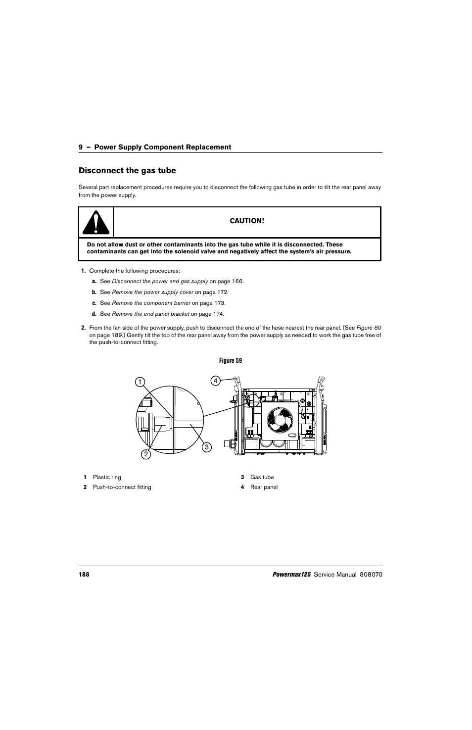 Disconnect the gas tube | Hypertherm Powermax125 Service Manua User Manual | Page 188 / 317