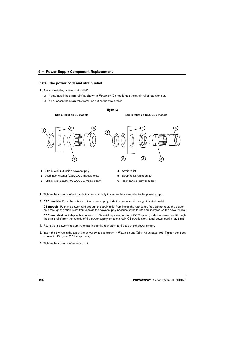Install the power cord and strain relief | Hypertherm Powermax125 Service Manua User Manual | Page 194 / 317