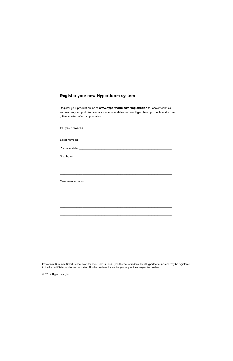 Register your new hypertherm system | Hypertherm Powermax125 Service Manua User Manual | Page 2 / 317