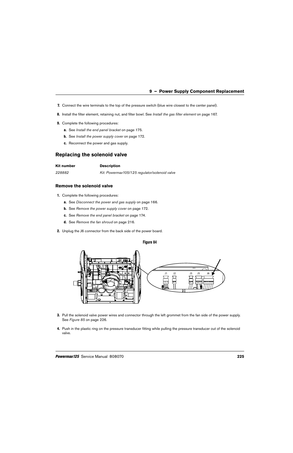 Replacing the solenoid valve, Remove the solenoid valve | Hypertherm Powermax125 Service Manua User Manual | Page 225 / 317