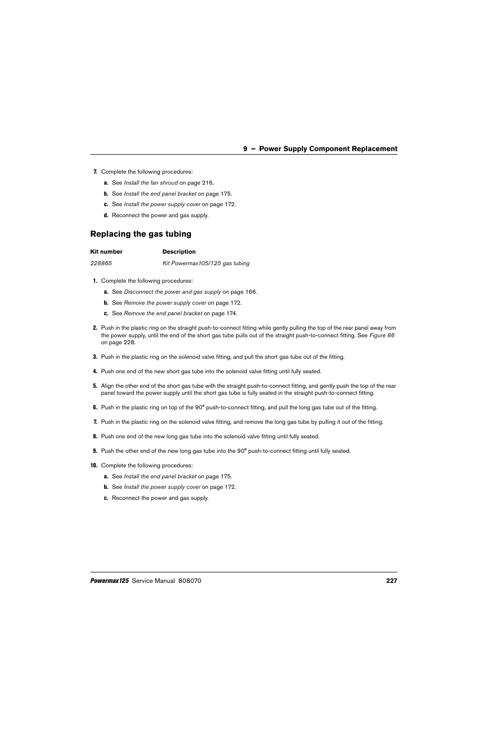 Replacing the gas tubing | Hypertherm Powermax125 Service Manua User Manual | Page 227 / 317