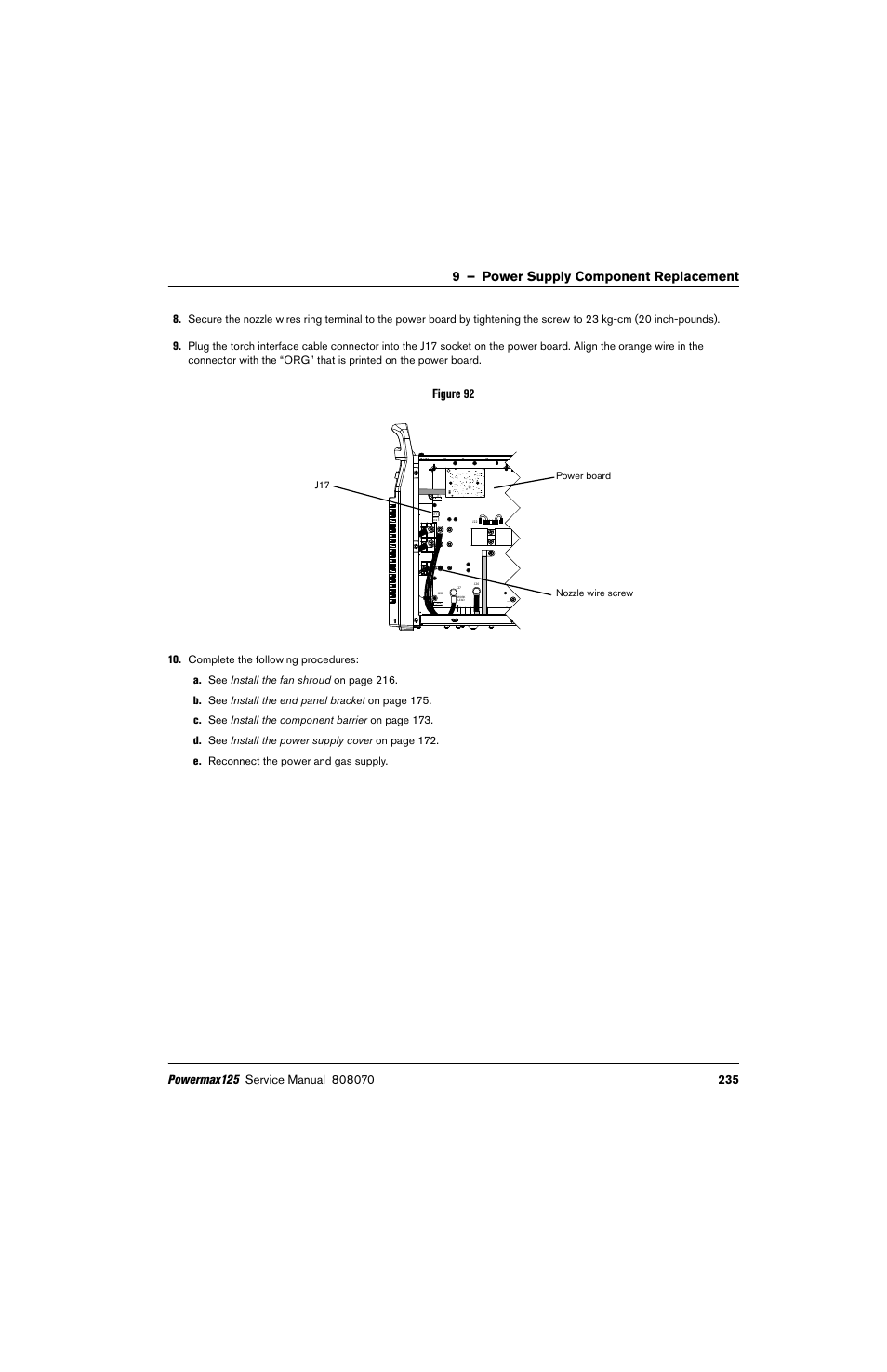 9 – power supply component replacement, Figure 92 | Hypertherm Powermax125 Service Manua User Manual | Page 235 / 317