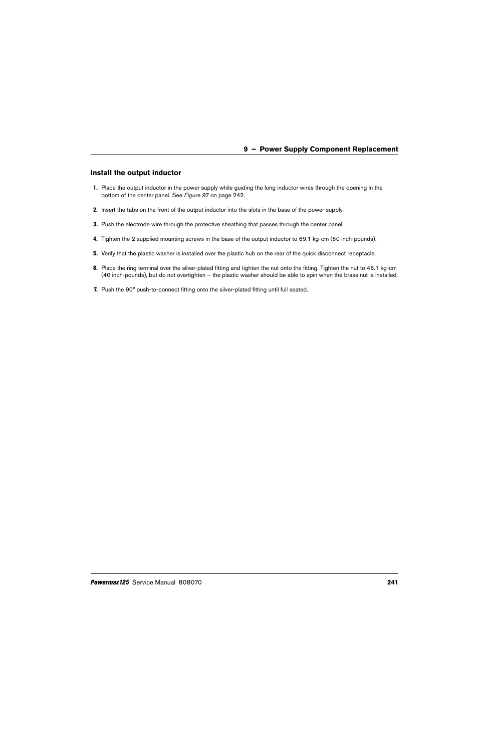 Install the output inductor | Hypertherm Powermax125 Service Manua User Manual | Page 241 / 317