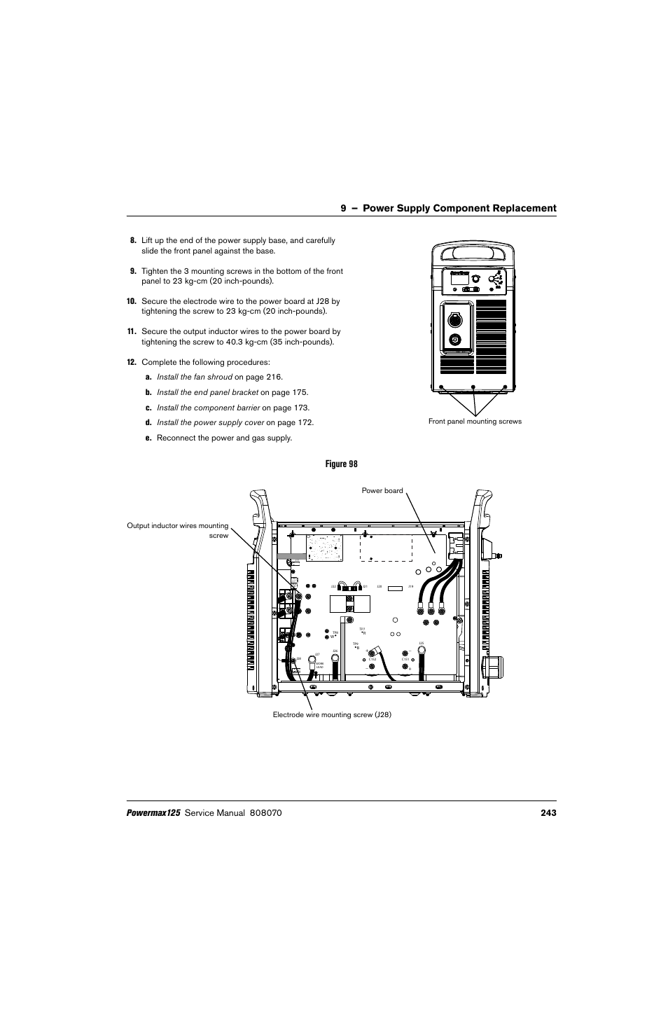 9 – power supply component replacement, Figure 98 | Hypertherm Powermax125 Service Manua User Manual | Page 243 / 317