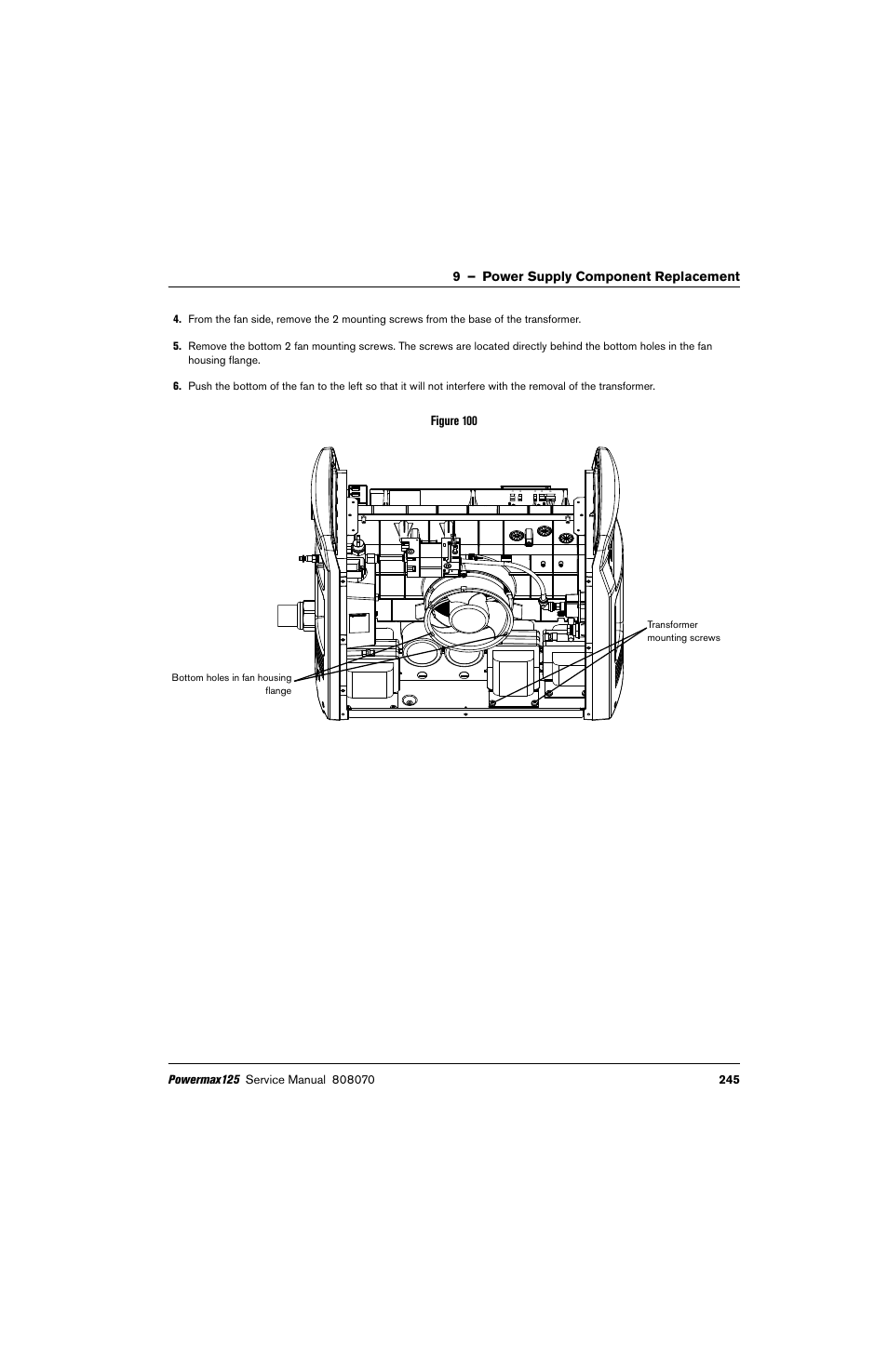 9 – power supply component replacement, Figure 100 | Hypertherm Powermax125 Service Manua User Manual | Page 245 / 317