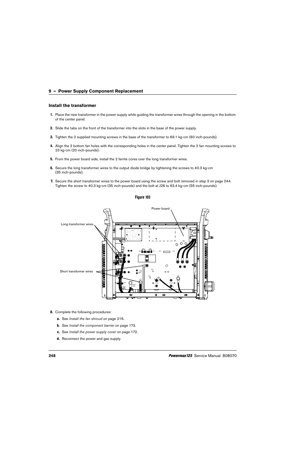 Install the transformer, Figure 103 | Hypertherm Powermax125 Service Manua User Manual | Page 248 / 317