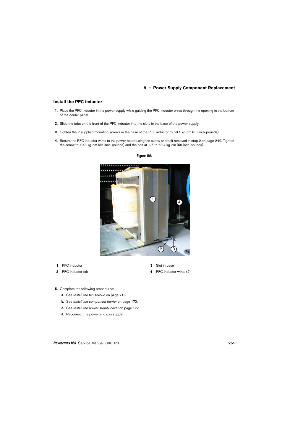 Install the pfc inductor | Hypertherm Powermax125 Service Manua User Manual | Page 251 / 317