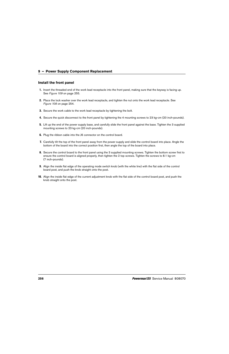 Install the front panel | Hypertherm Powermax125 Service Manua User Manual | Page 256 / 317