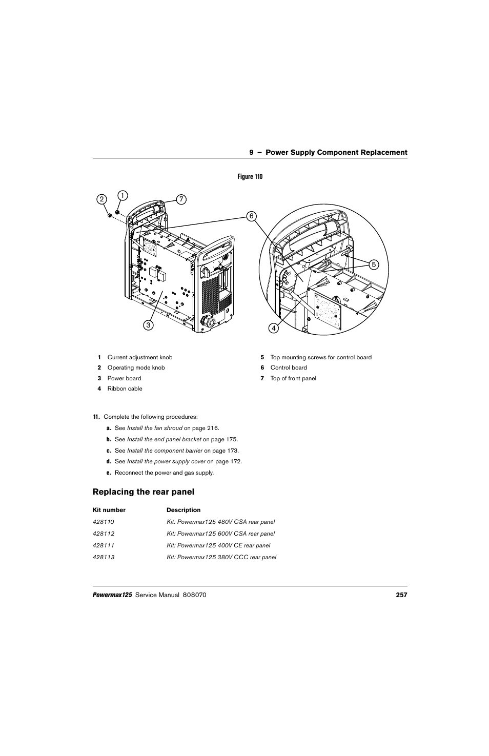 Replacing the rear panel | Hypertherm Powermax125 Service Manua User Manual | Page 257 / 317