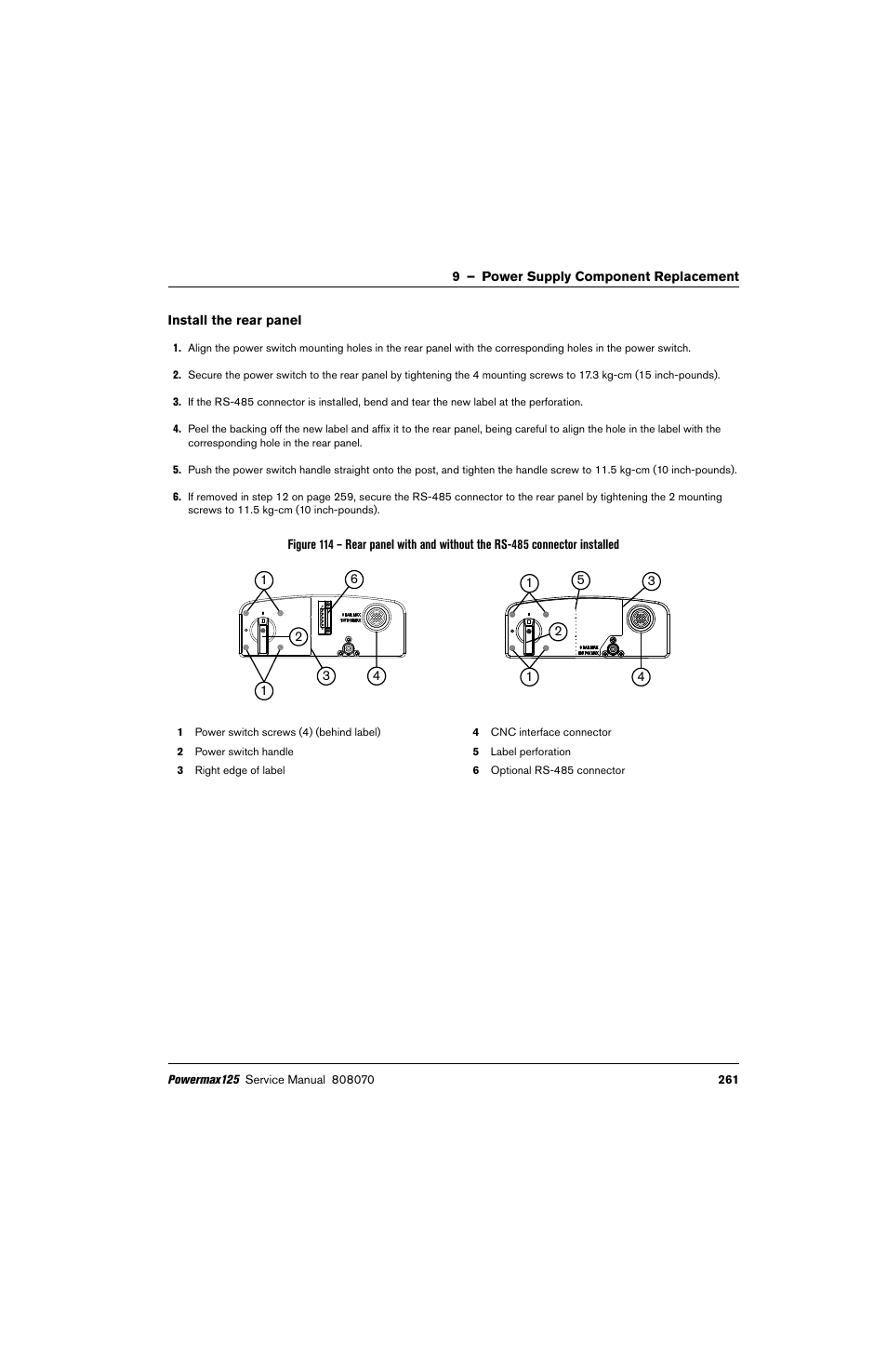 Install the rear panel | Hypertherm Powermax125 Service Manua User Manual | Page 261 / 317