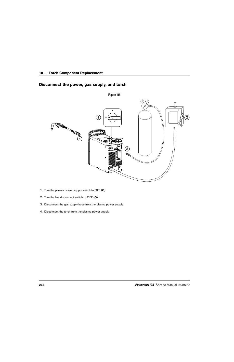 Disconnect the power, gas supply, and torch | Hypertherm Powermax125 Service Manua User Manual | Page 266 / 317