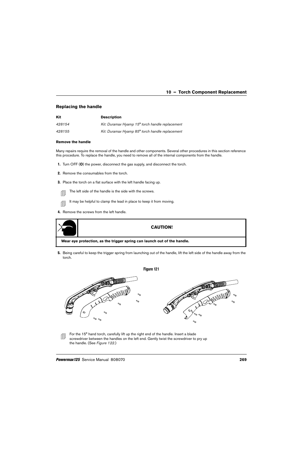 Replacing the handle | Hypertherm Powermax125 Service Manua User Manual | Page 269 / 317