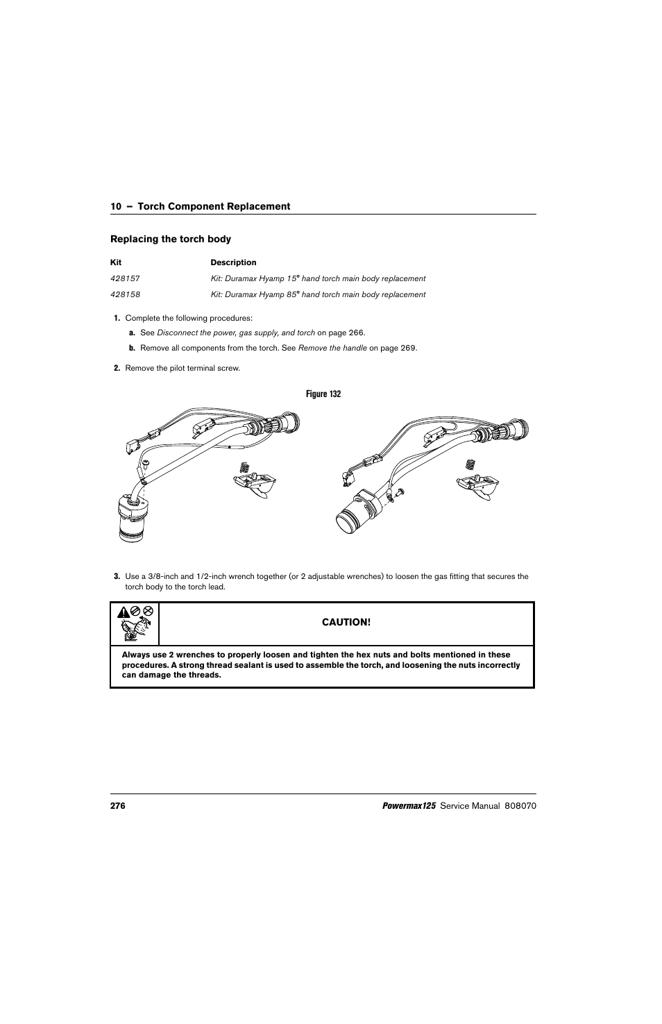 Replacing the torch body | Hypertherm Powermax125 Service Manua User Manual | Page 276 / 317