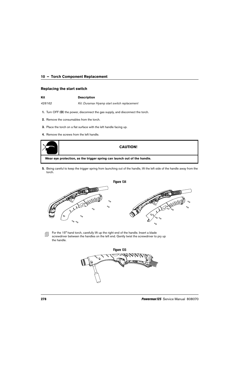 Replacing the start switch | Hypertherm Powermax125 Service Manua User Manual | Page 278 / 317