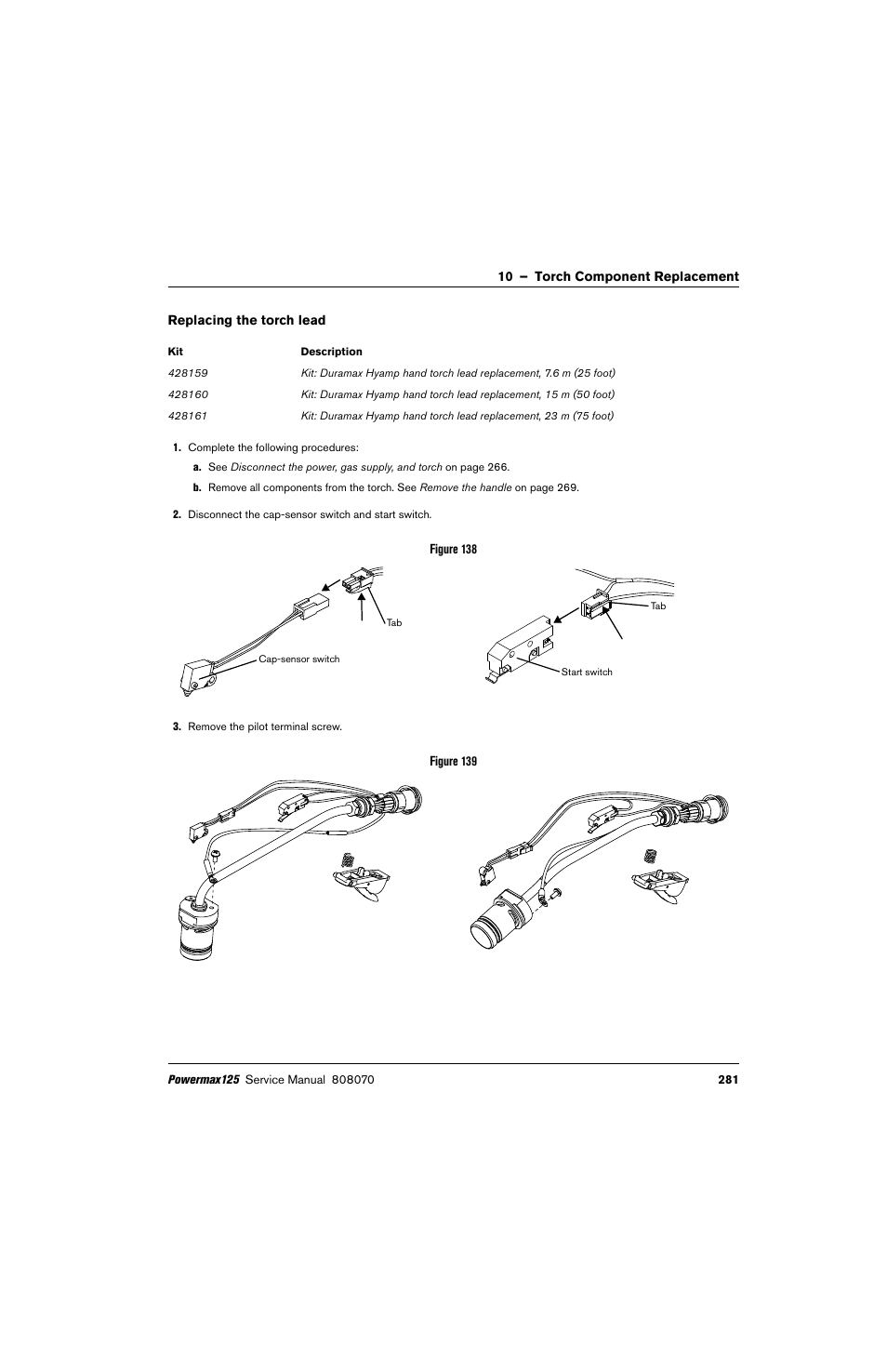 Replacing the torch lead | Hypertherm Powermax125 Service Manua User Manual | Page 281 / 317