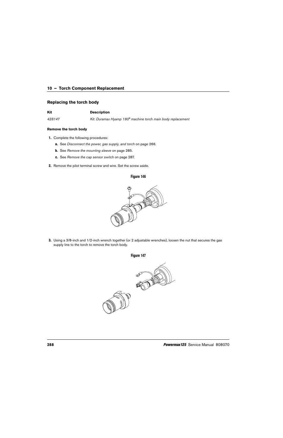 Replacing the torch body | Hypertherm Powermax125 Service Manua User Manual | Page 288 / 317