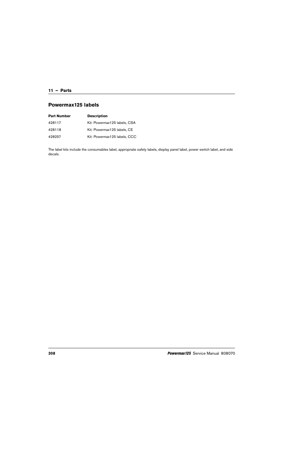Powermax125 labels | Hypertherm Powermax125 Service Manua User Manual | Page 308 / 317