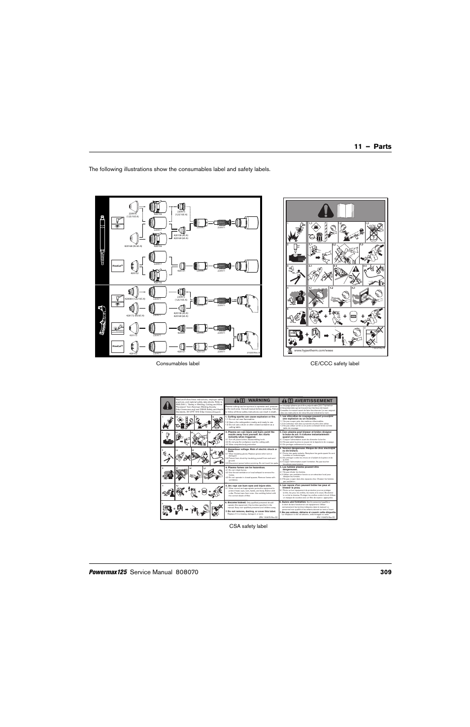 11 – parts | Hypertherm Powermax125 Service Manua User Manual | Page 309 / 317