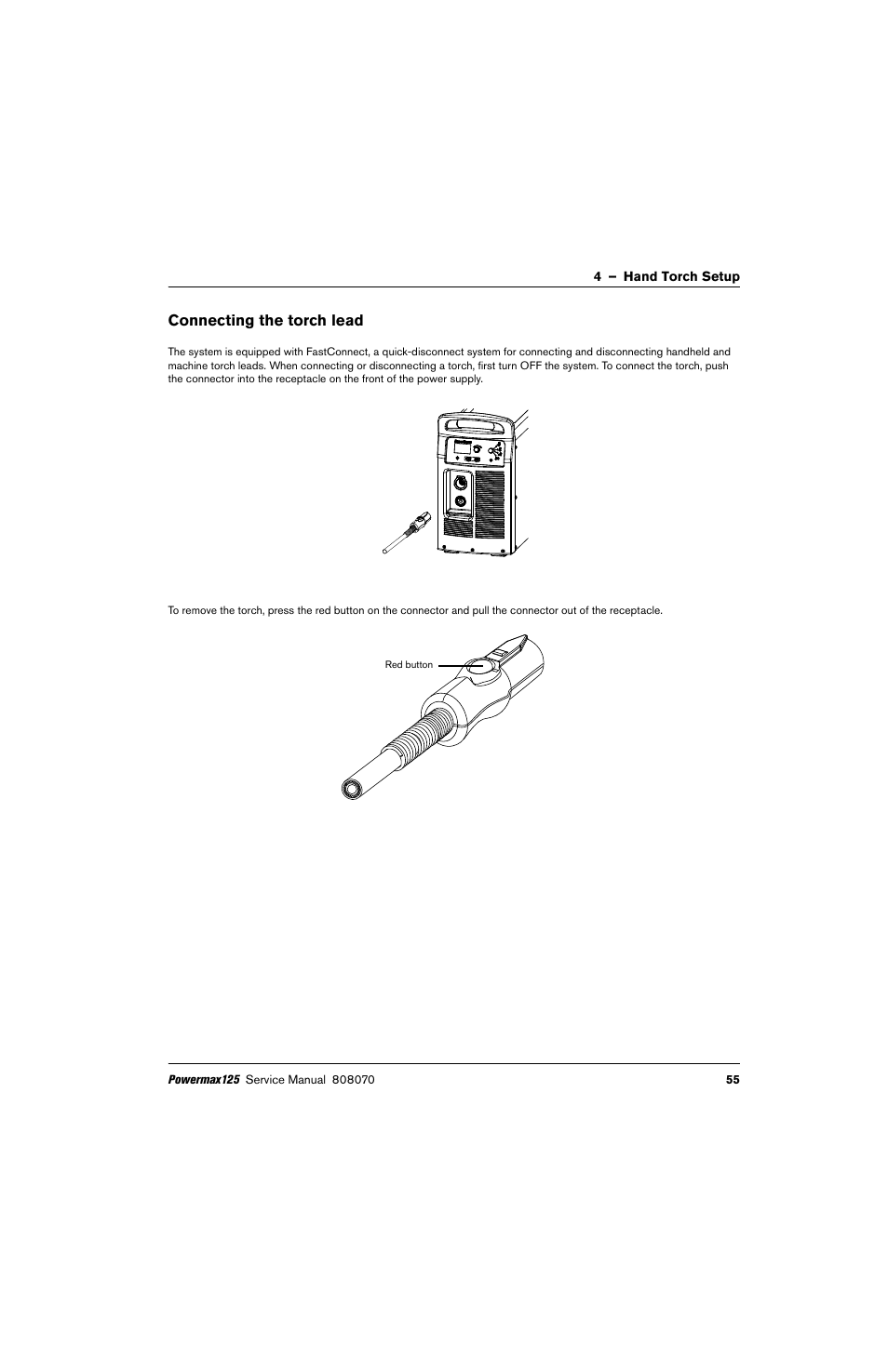 Connecting the torch lead | Hypertherm Powermax125 Service Manua User Manual | Page 55 / 317