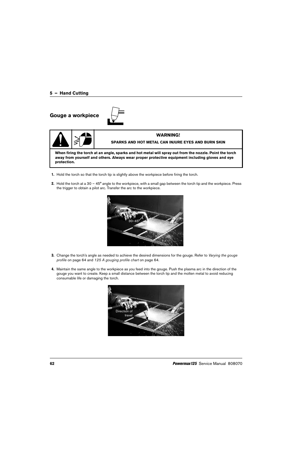 Gouge a workpiece | Hypertherm Powermax125 Service Manua User Manual | Page 62 / 317