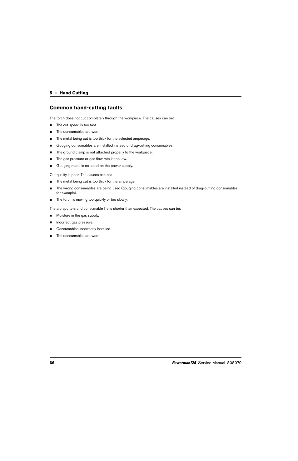 Common hand-cutting faults, 5 – hand cutting | Hypertherm Powermax125 Service Manua User Manual | Page 66 / 317
