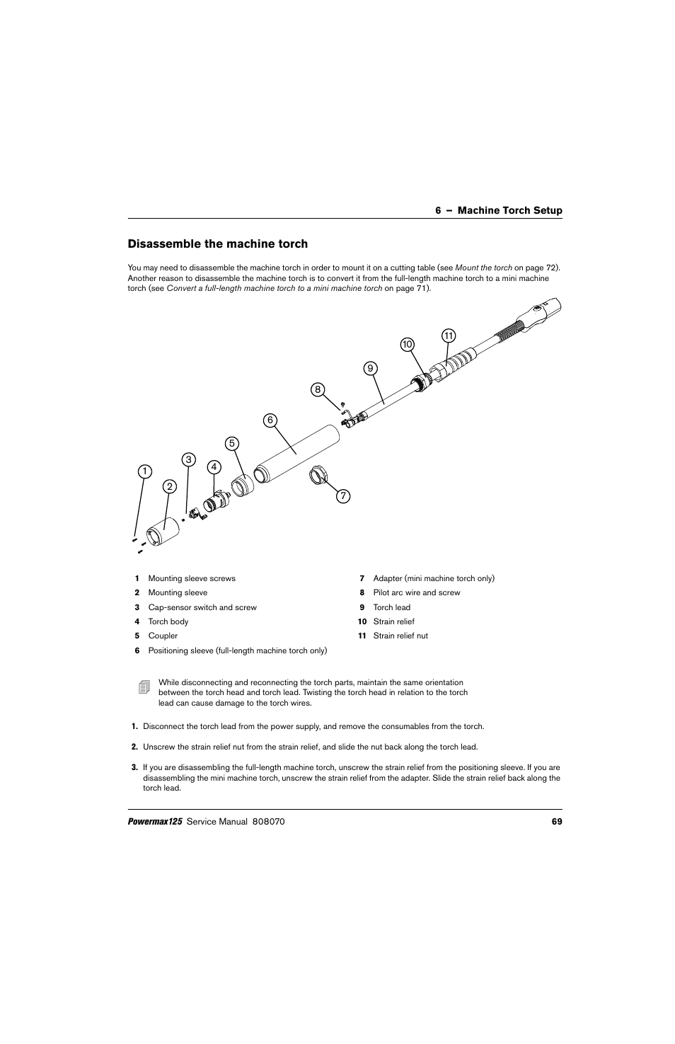 Disassemble the machine torch | Hypertherm Powermax125 Service Manua User Manual | Page 69 / 317