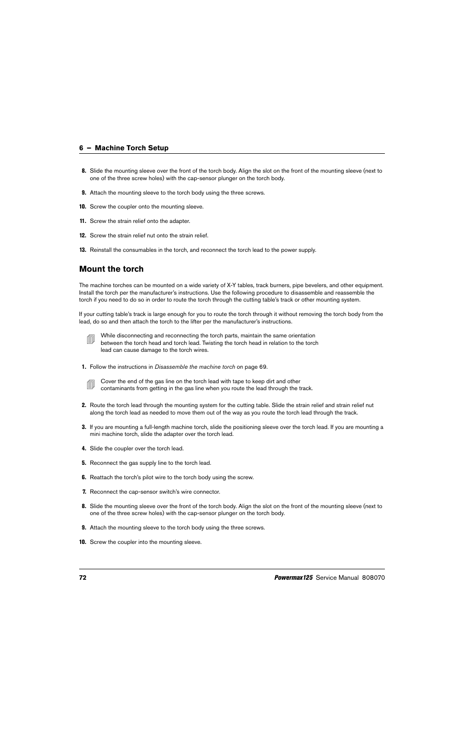 Mount the torch | Hypertherm Powermax125 Service Manua User Manual | Page 72 / 317