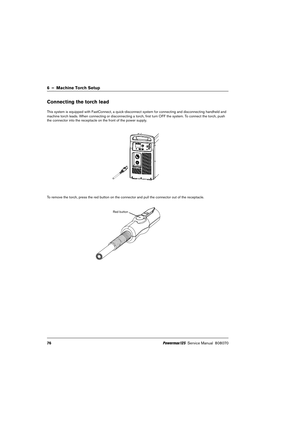 Connecting the torch lead | Hypertherm Powermax125 Service Manua User Manual | Page 76 / 317