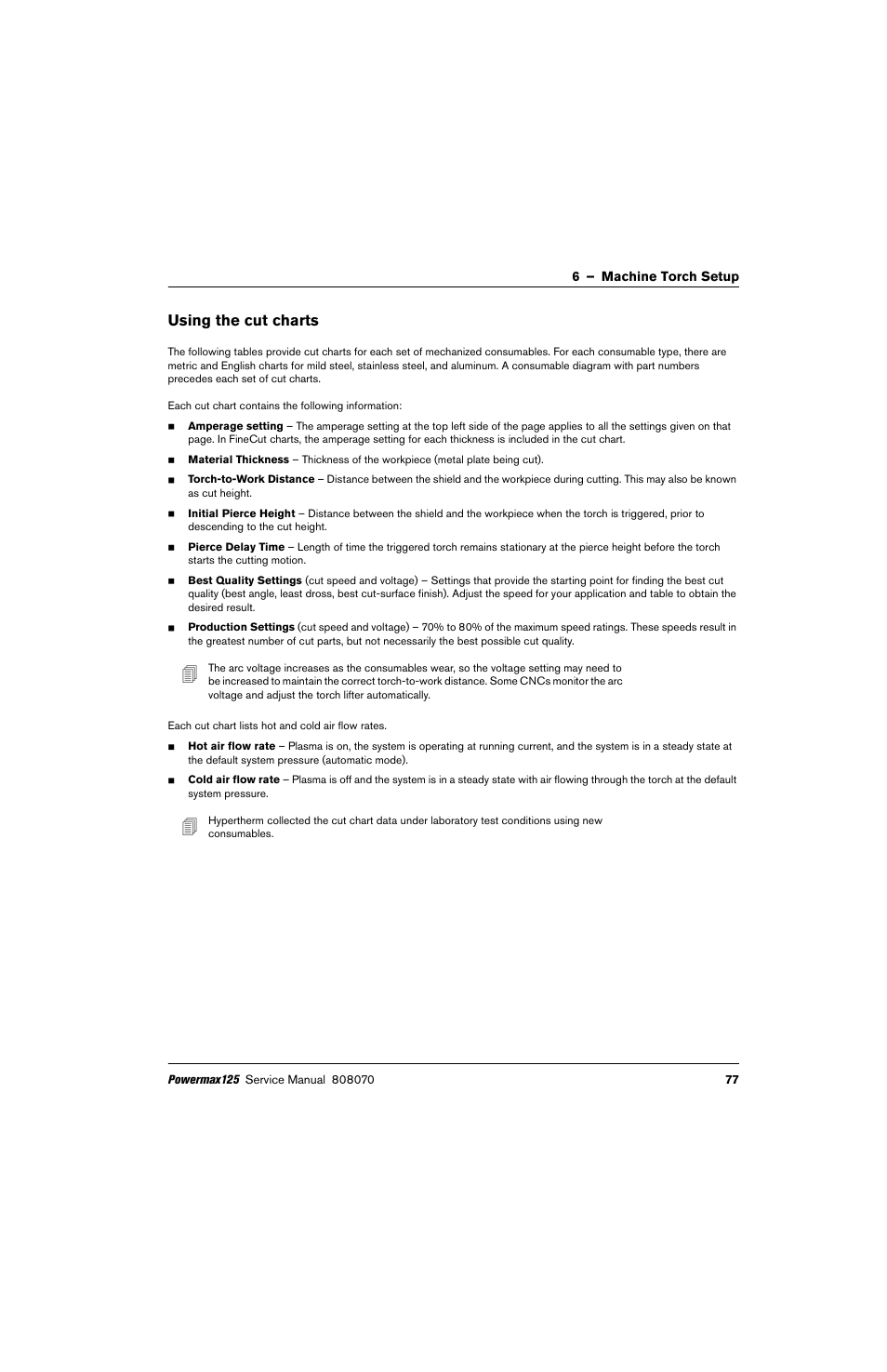 Using the cut charts | Hypertherm Powermax125 Service Manua User Manual | Page 77 / 317