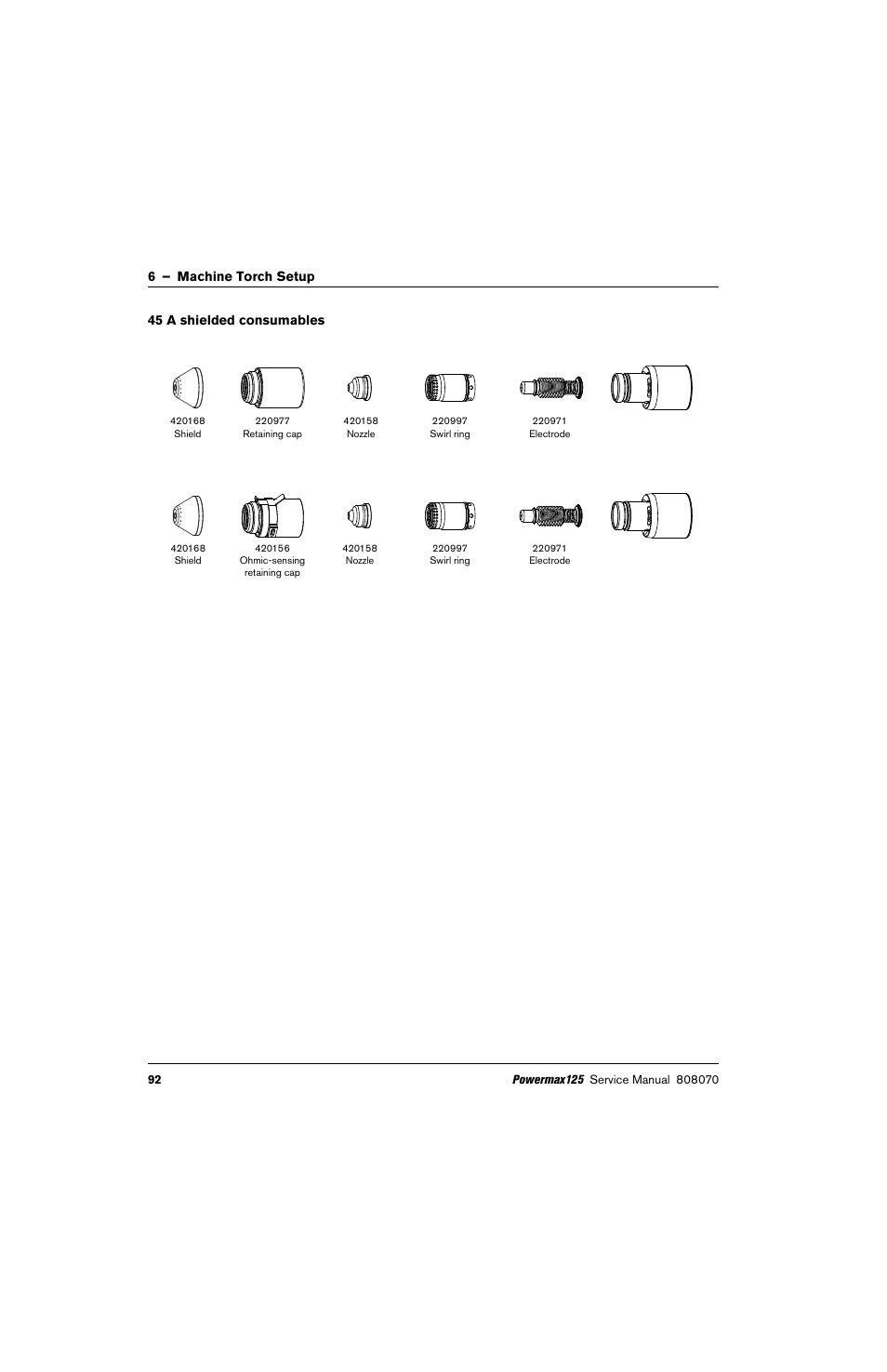 45 a shielded consumables | Hypertherm Powermax125 Service Manua User Manual | Page 92 / 317