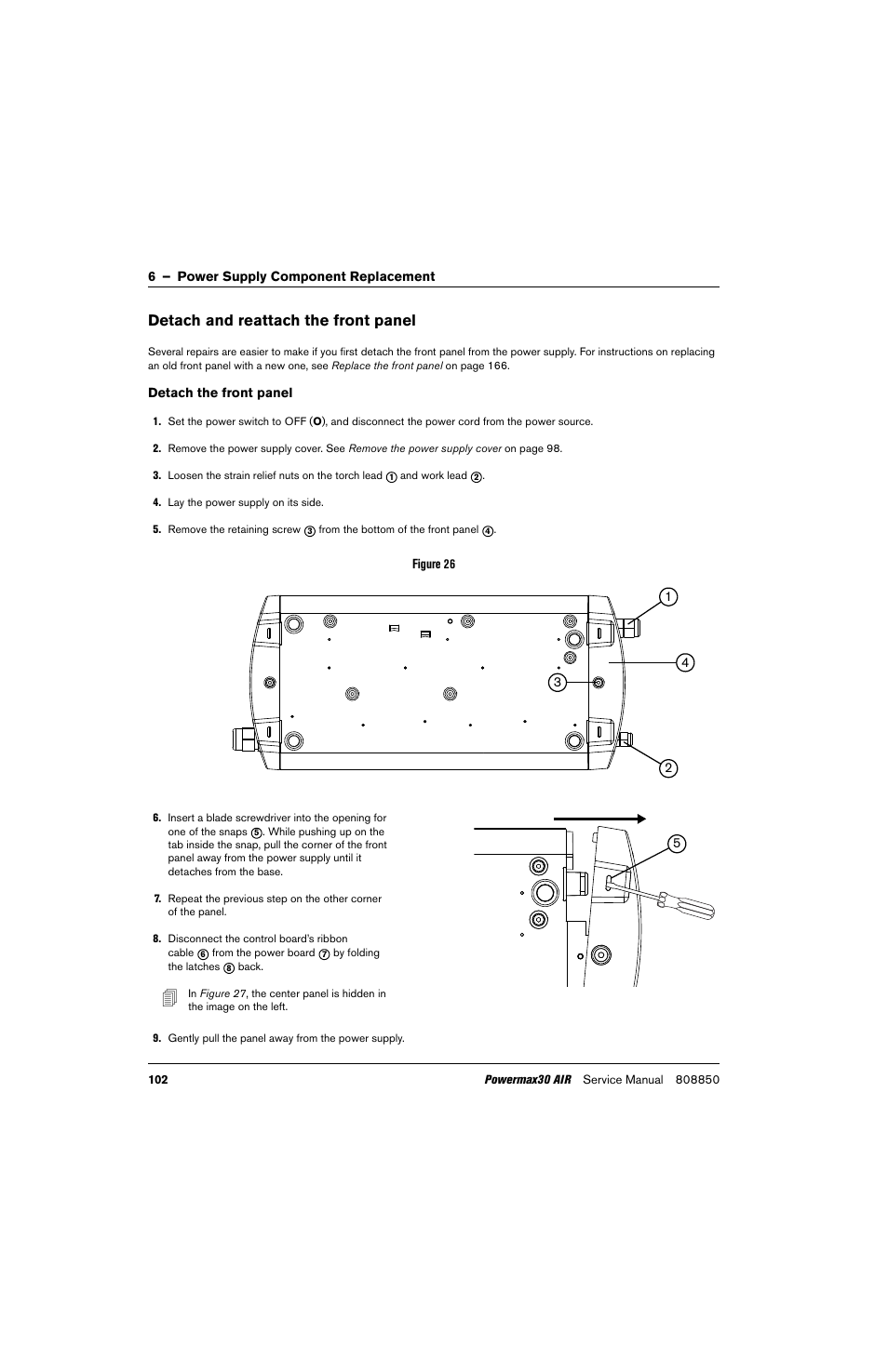 Detach and reattach the front panel | Hypertherm Powermax30 AIR Service Manual User Manual | Page 102 / 223