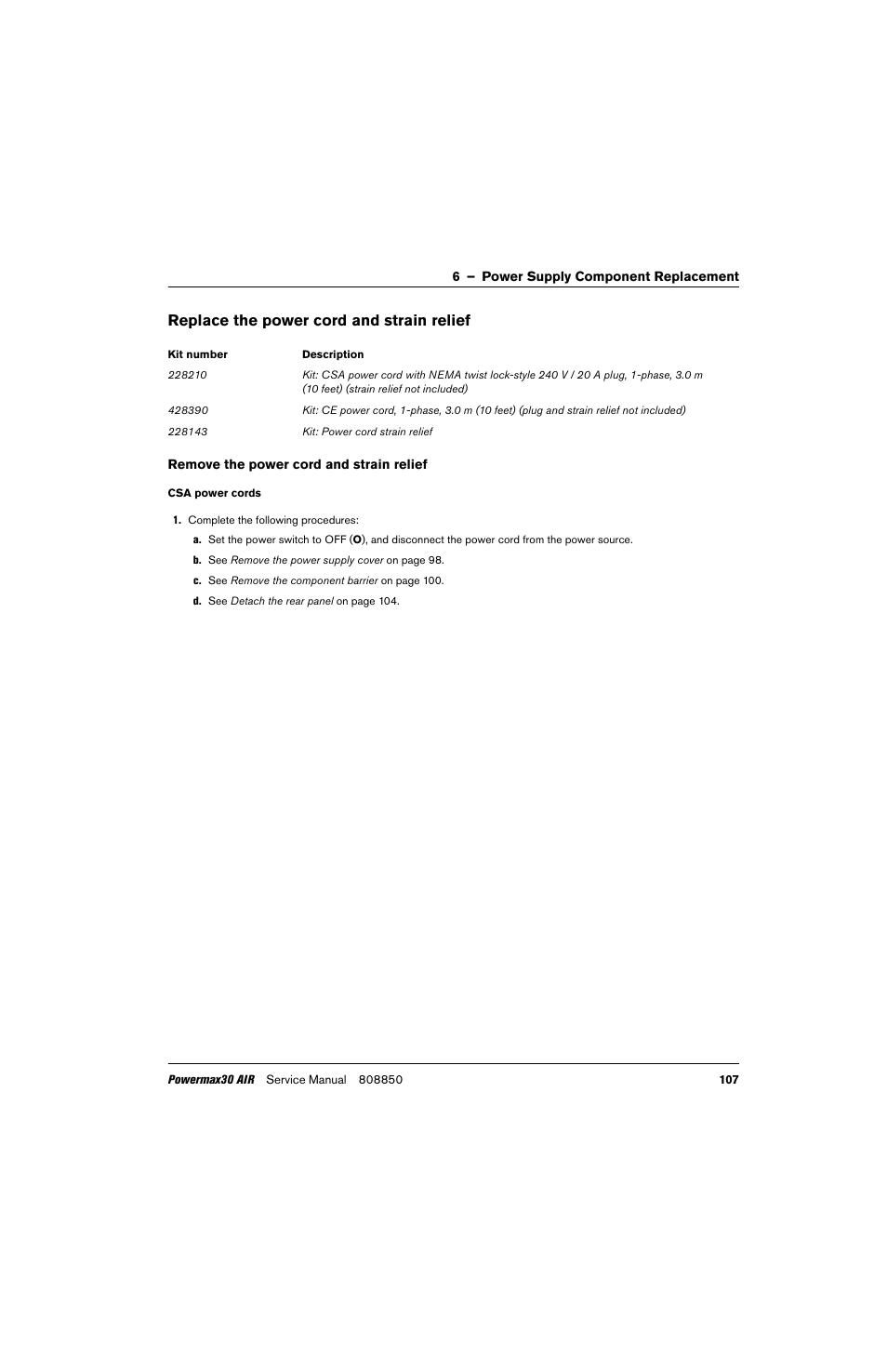 Replace the power cord and strain relief | Hypertherm Powermax30 AIR Service Manual User Manual | Page 107 / 223